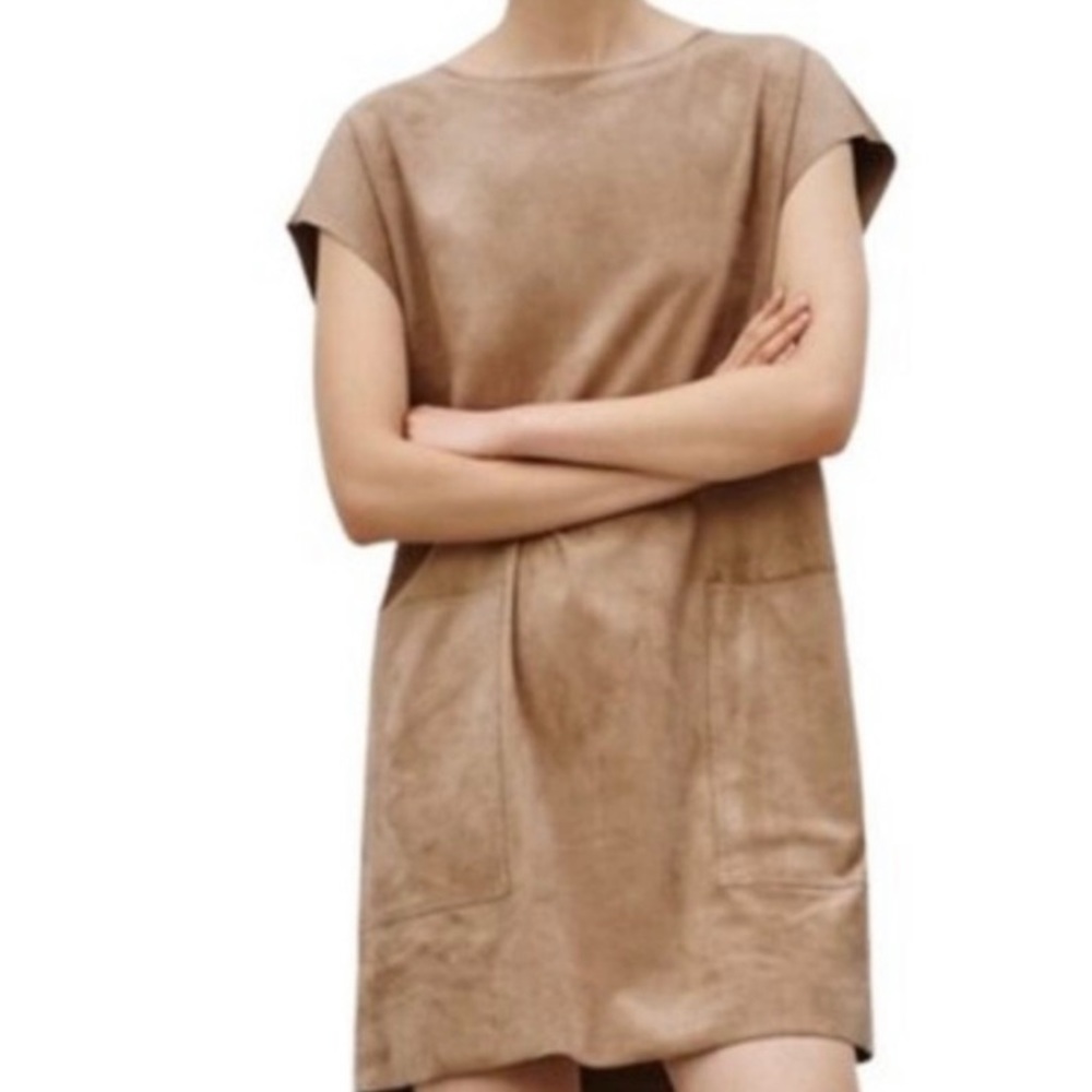 NWOT Aritzia Wilfred Free Nori Large Tan Faux Suede Sleeveless Tunic Dress